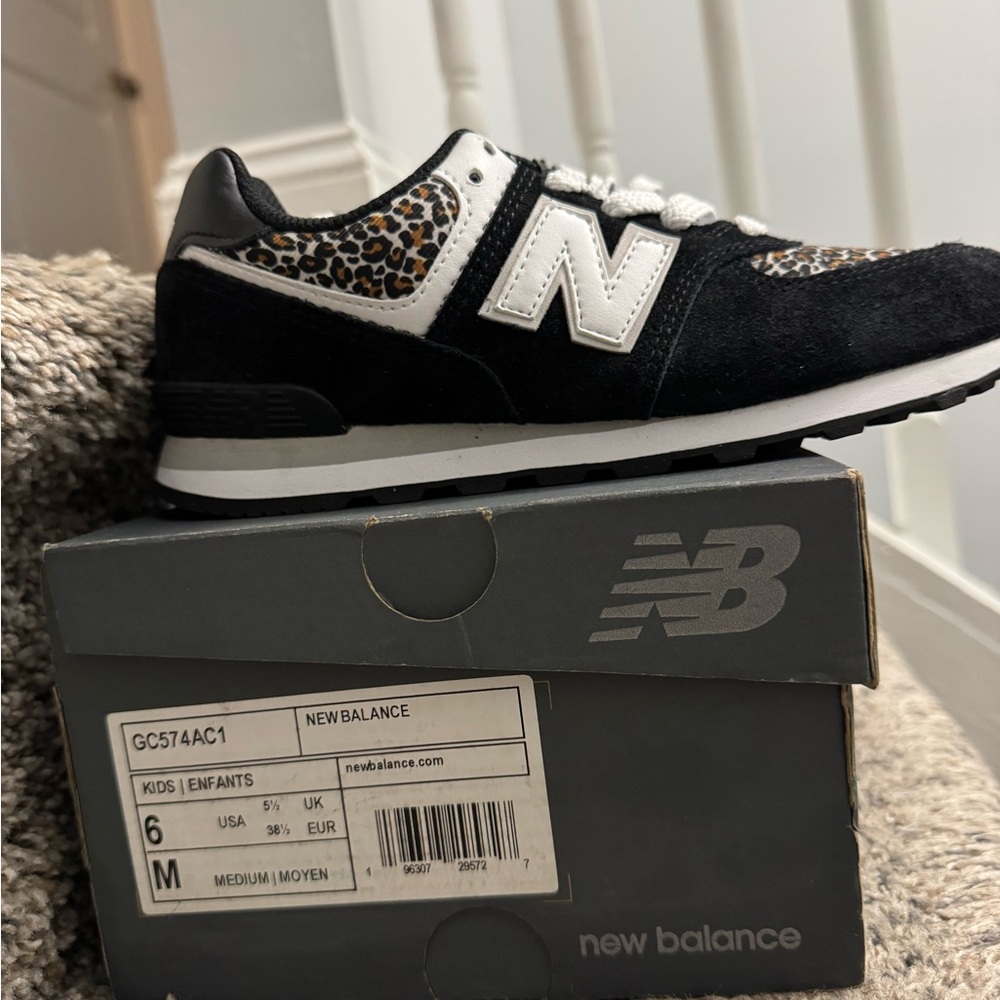 New Balance Black and Leopard Print Kids' Sneakers